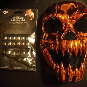 HALLOWEEN SET SCARY SKULL MASK & WRIST/CHOKER SET